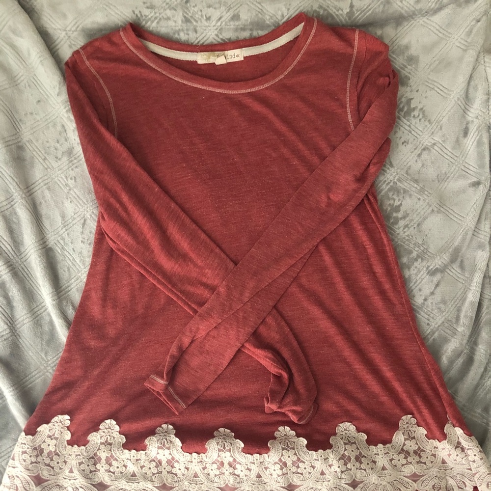 Lace long sleeve shirt.